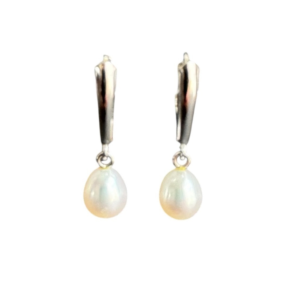Pearl Earrings Sterling Silver Drop Dangle Dainty‎ Simple Bridal Bride Wedding